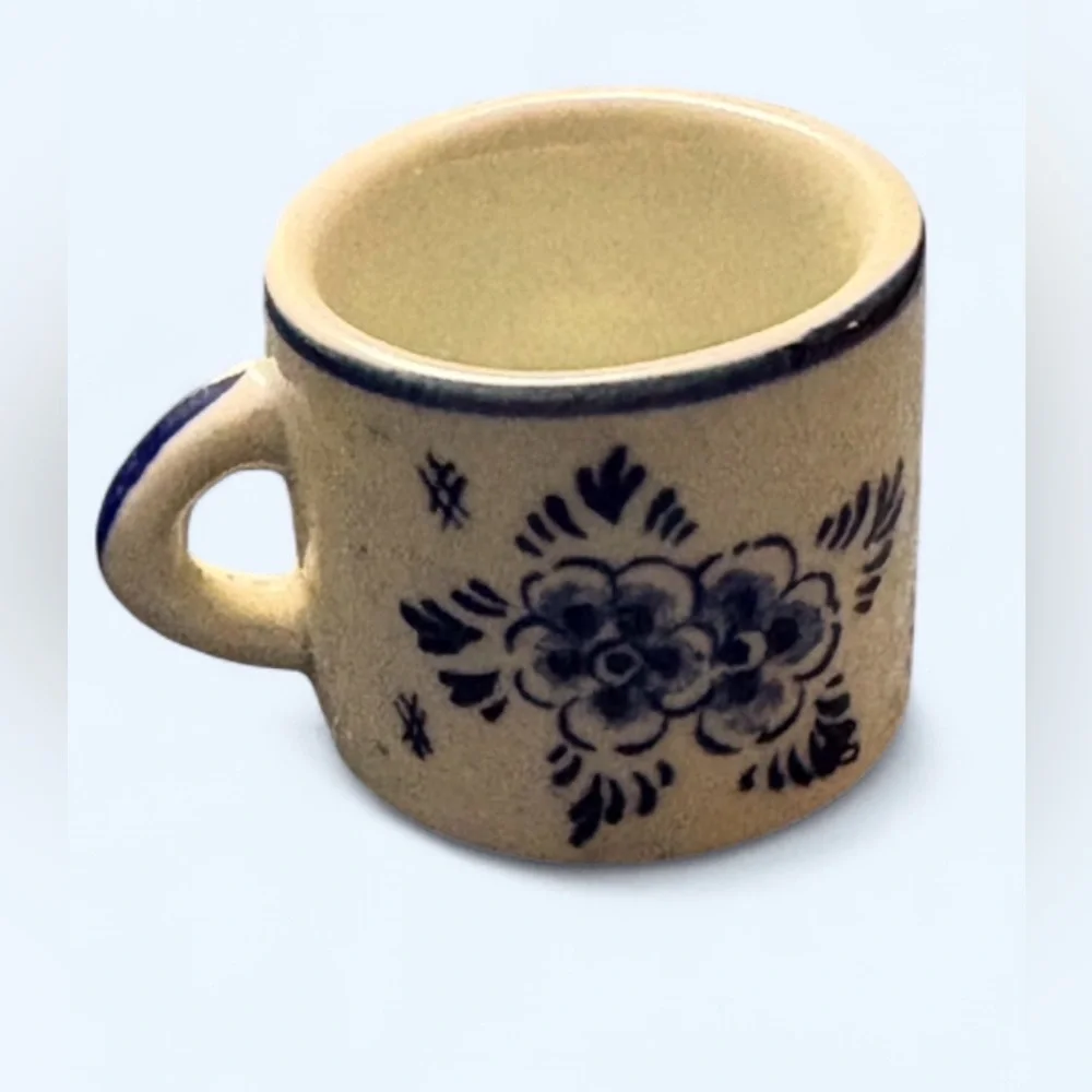 delft ceramic miniatures- set of 2 a mug and an iron. farm house chic vintage